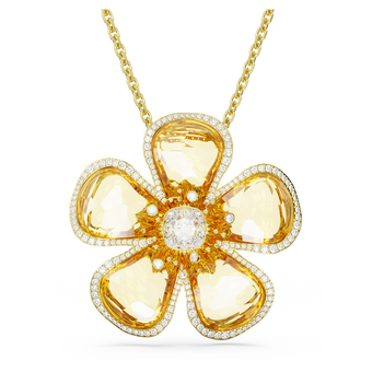 Florere necklace, Flower, Yellow, Gold-tone plated swarovski florere necklace flower yellow gold tone plated