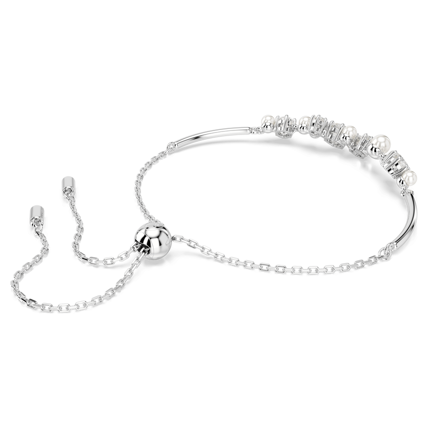 swarovski constella bangle  crystal pearl  round cuts  white  rhodium plated
