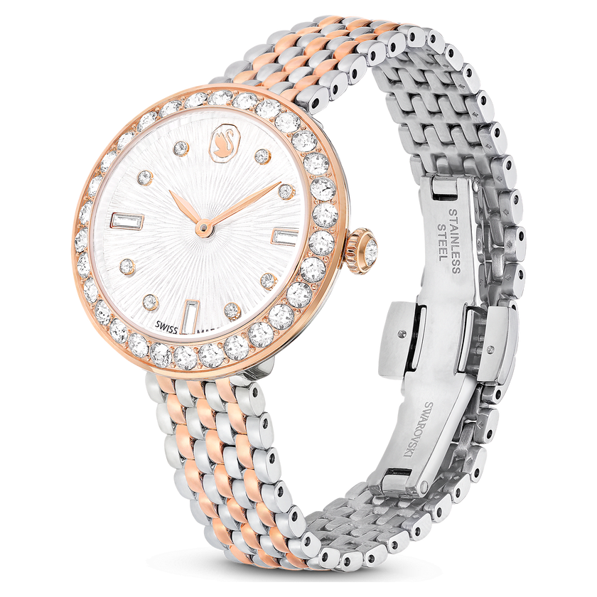 swarovski certa watch  swiss made  metal bracelet  rose gold tone  mixed metal finish