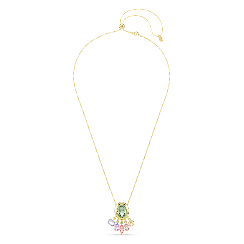 swarovski gema pendant  mixed cuts  dangling crystals  multicolored  gold tone plated
