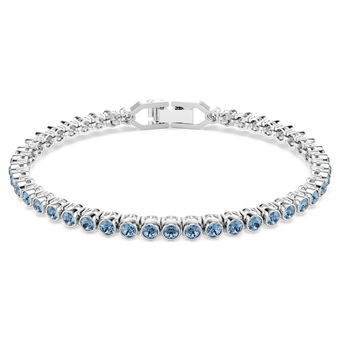 swarovski imber emily tennis bracelet  round cut  blue  rhodium plated