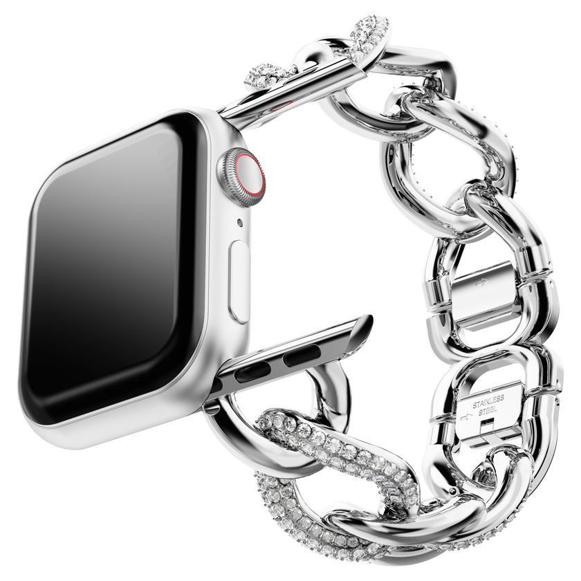 swarovski chain strap  for apple watch  40mm   41mm  silver tone  stainless steel
