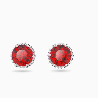 Birthstone earrings, January, Red, Rhodium plated