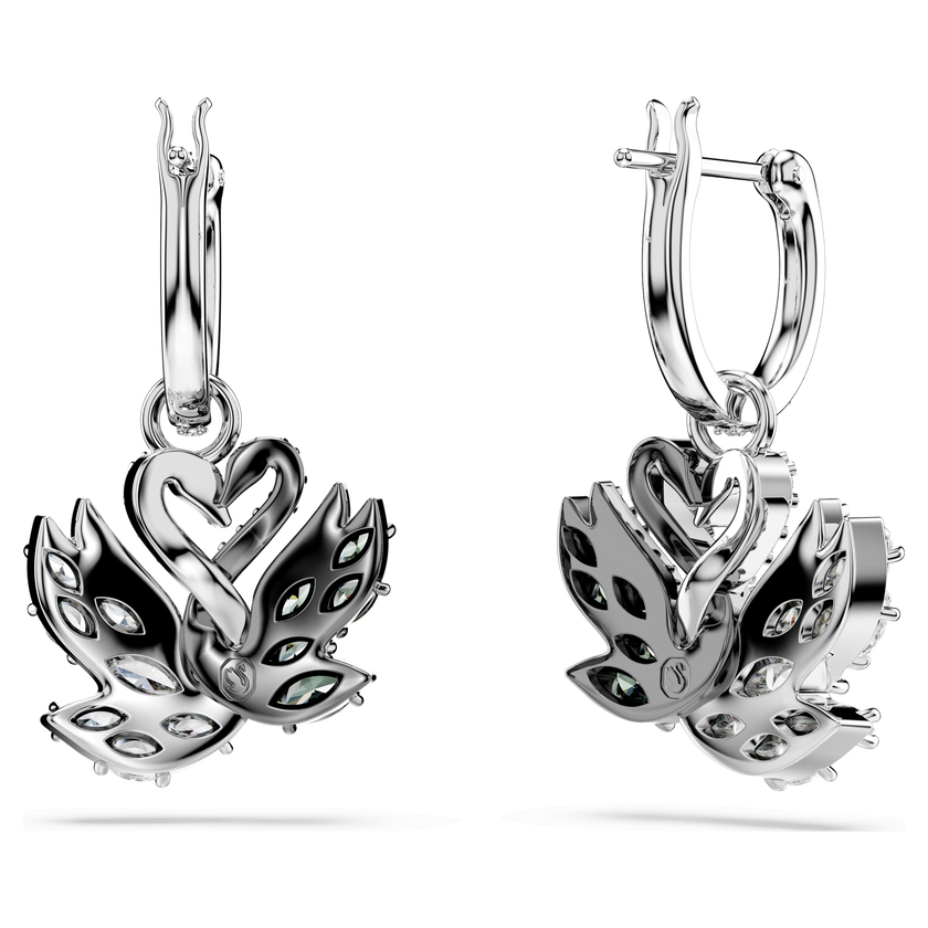 swarovski swan drop earrings  swan  black  rhodium plated