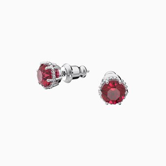 Birthstone earrings, July, Red, Rhodium plated