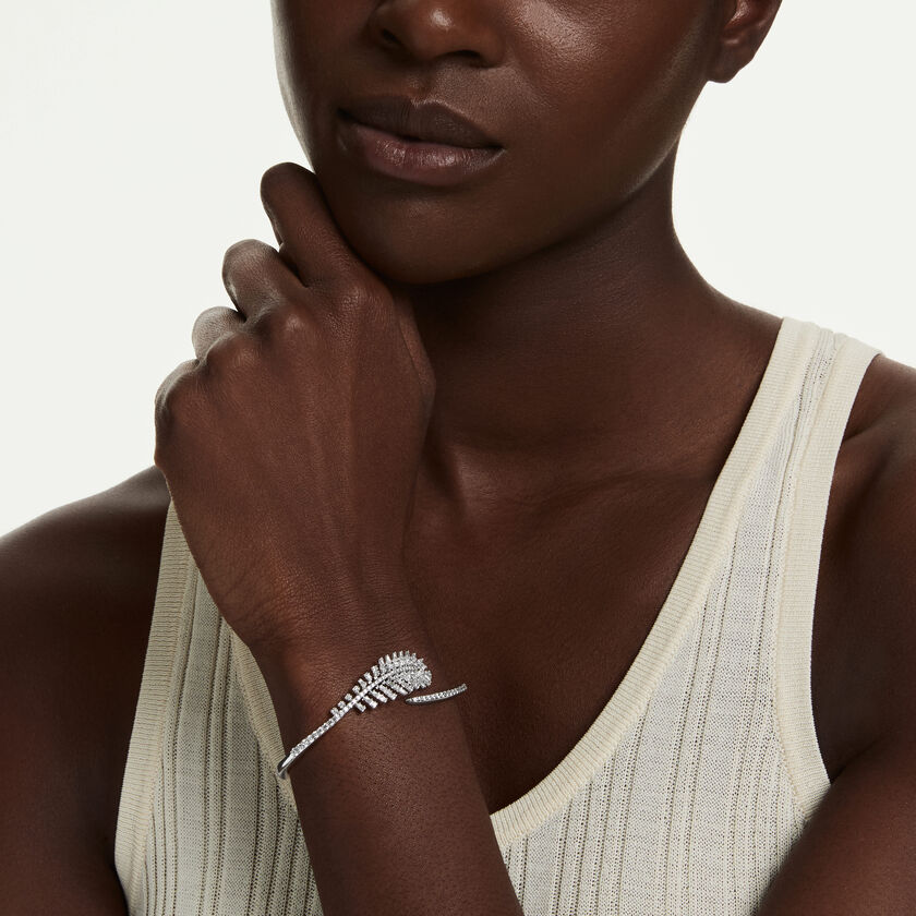 swarovski vienna bangle  mixed cuts  feather  white  rhodium plated