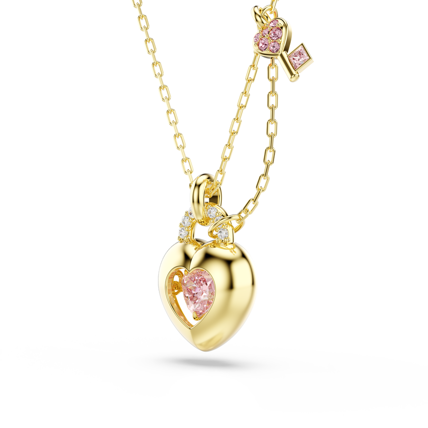 swarovski idyllia pendant  mixed cuts  heart  key  pink  gold tone plated