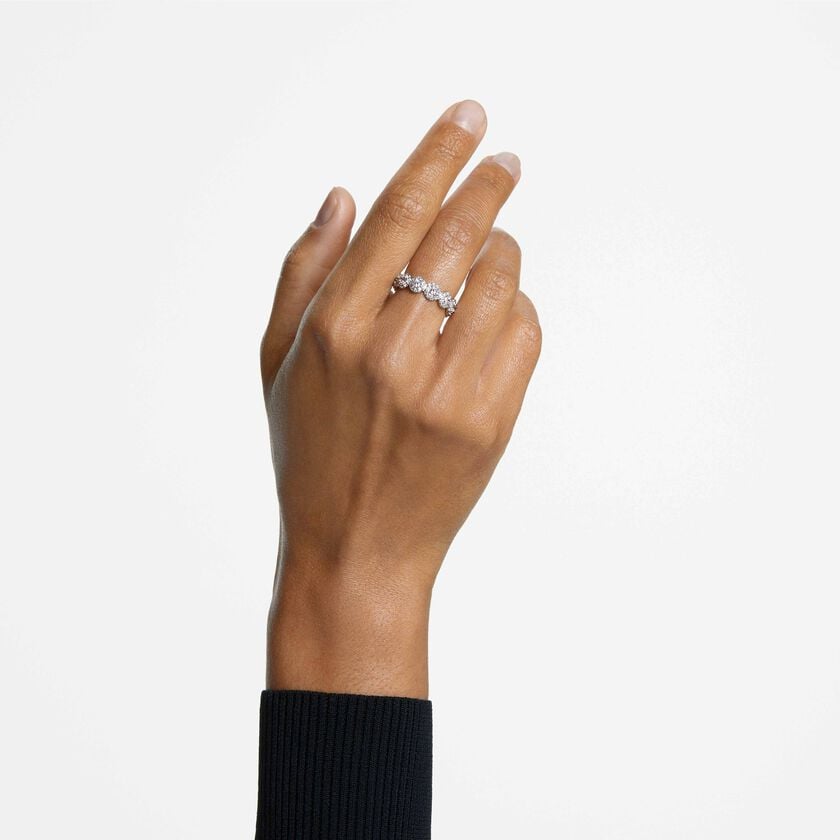 swarovski una ring  round cut  pav   white  rhodium plated