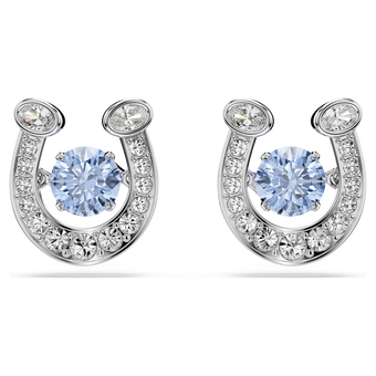 swarovski symbolica stud earrings  round cut  pav   horse shoe  blue  rhodium plated