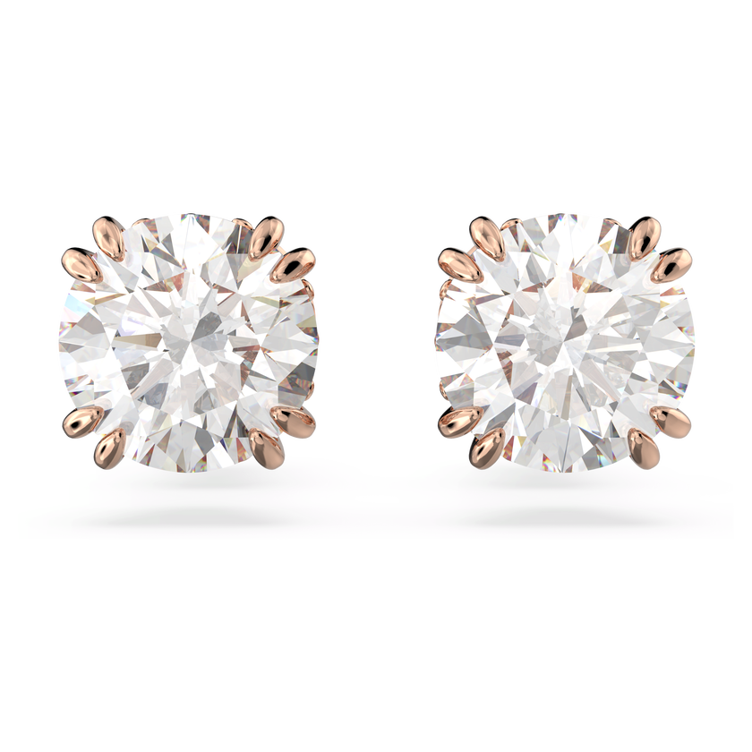 swarovski stilla stud earrings  round cut  white  rose gold tone plated