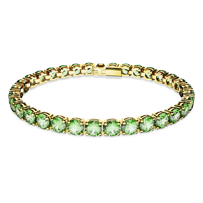swarovski matrix tennis bracelet  round cut  green  gold tone plated