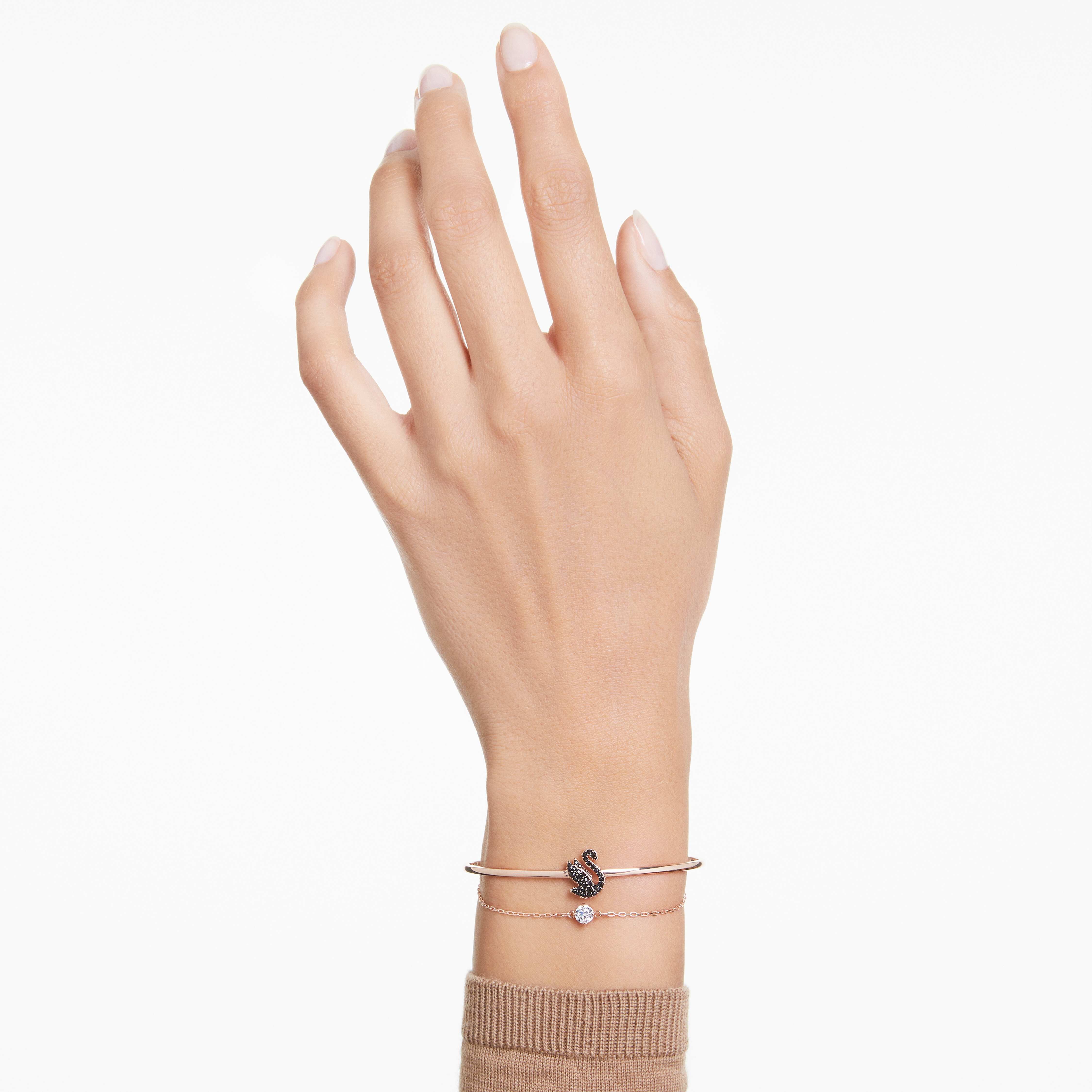 swarovski swan bangle  swan  black  rose gold tone plated