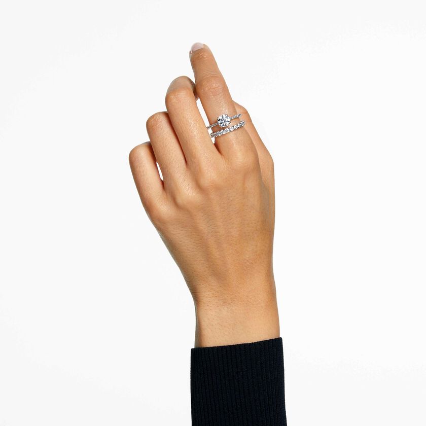 swarovski stilla ring  set  2   round cut  white  rhodium plated