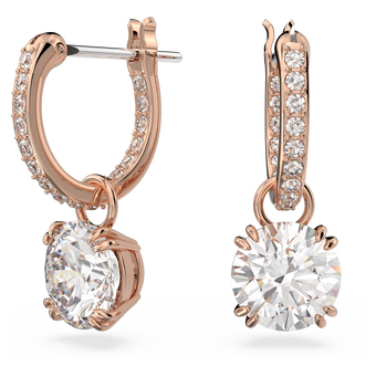 swarovski stilla drop earrings  round cut  white  rose gold tone plated