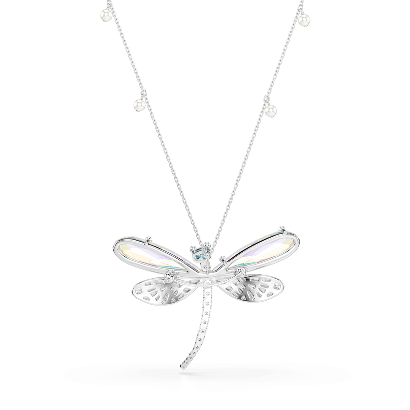 ariana grande x swarovski pendant and brooch  mixed cuts  dragonfly  green  rhodium plated