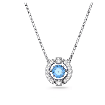 swarovski una necklace  round cut  blue  rhodium plated
