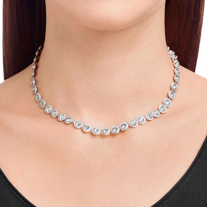 swarovski una angelic tennis necklace  round cut  medium  white  rhodium plated