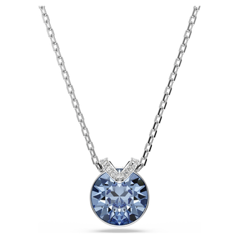 swarovski bella v pendant  round cut  blue  rhodium plated