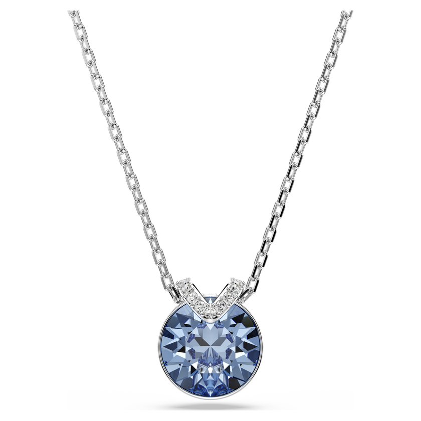 swarovski bella v pendant  round cut  blue  rhodium plated