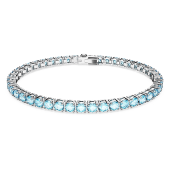 swarovski matrix tennis bracelet  round cut  blue  rhodium plated