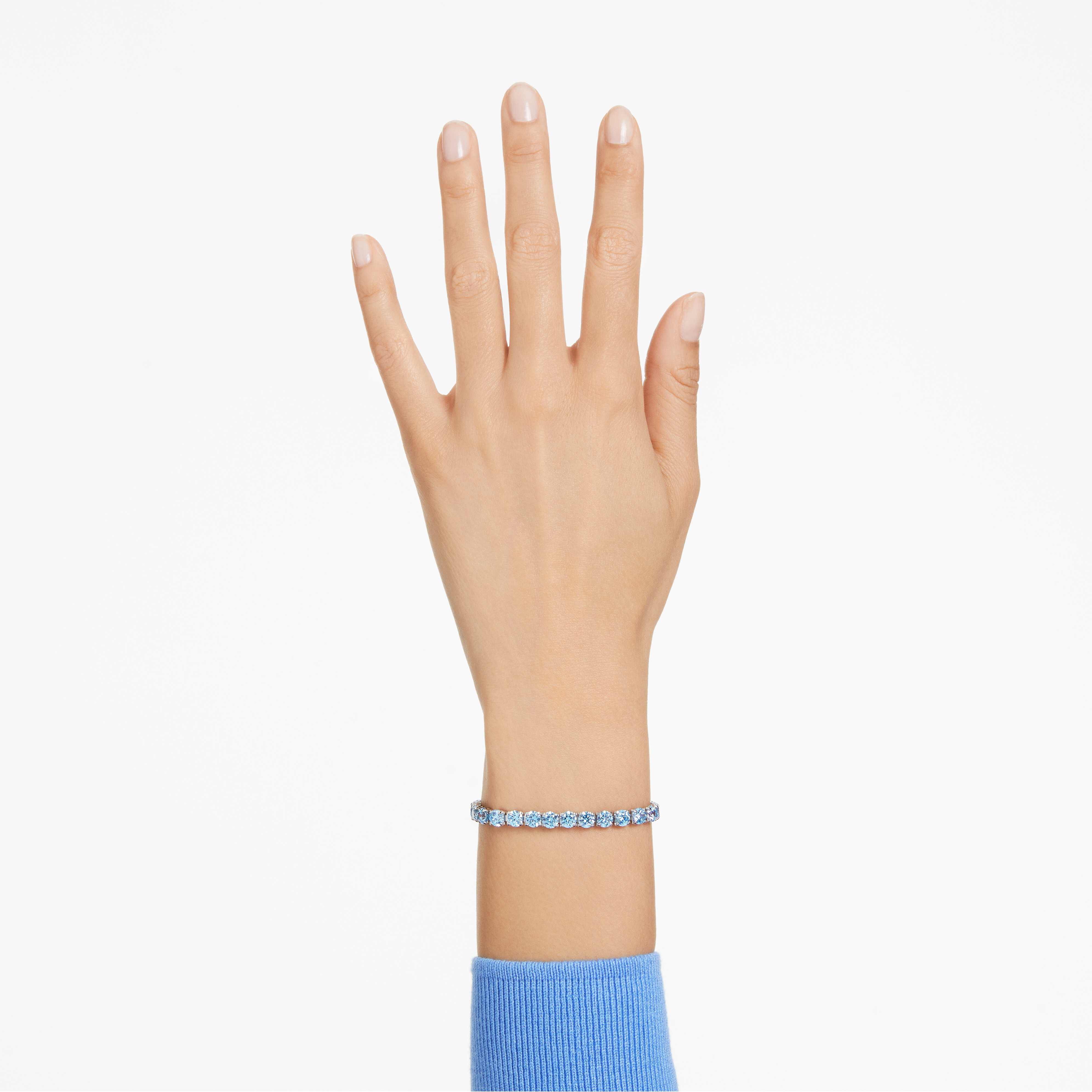 swarovski matrix tennis bracelet  round cut  blue  rhodium plated