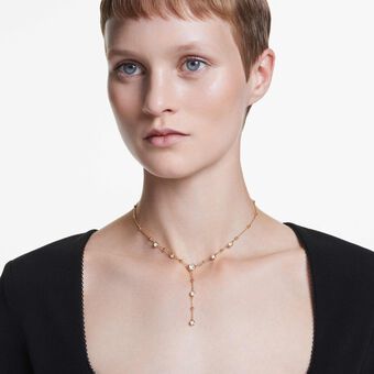 swarovski imber y necklace  round cut  white  18k gold finish