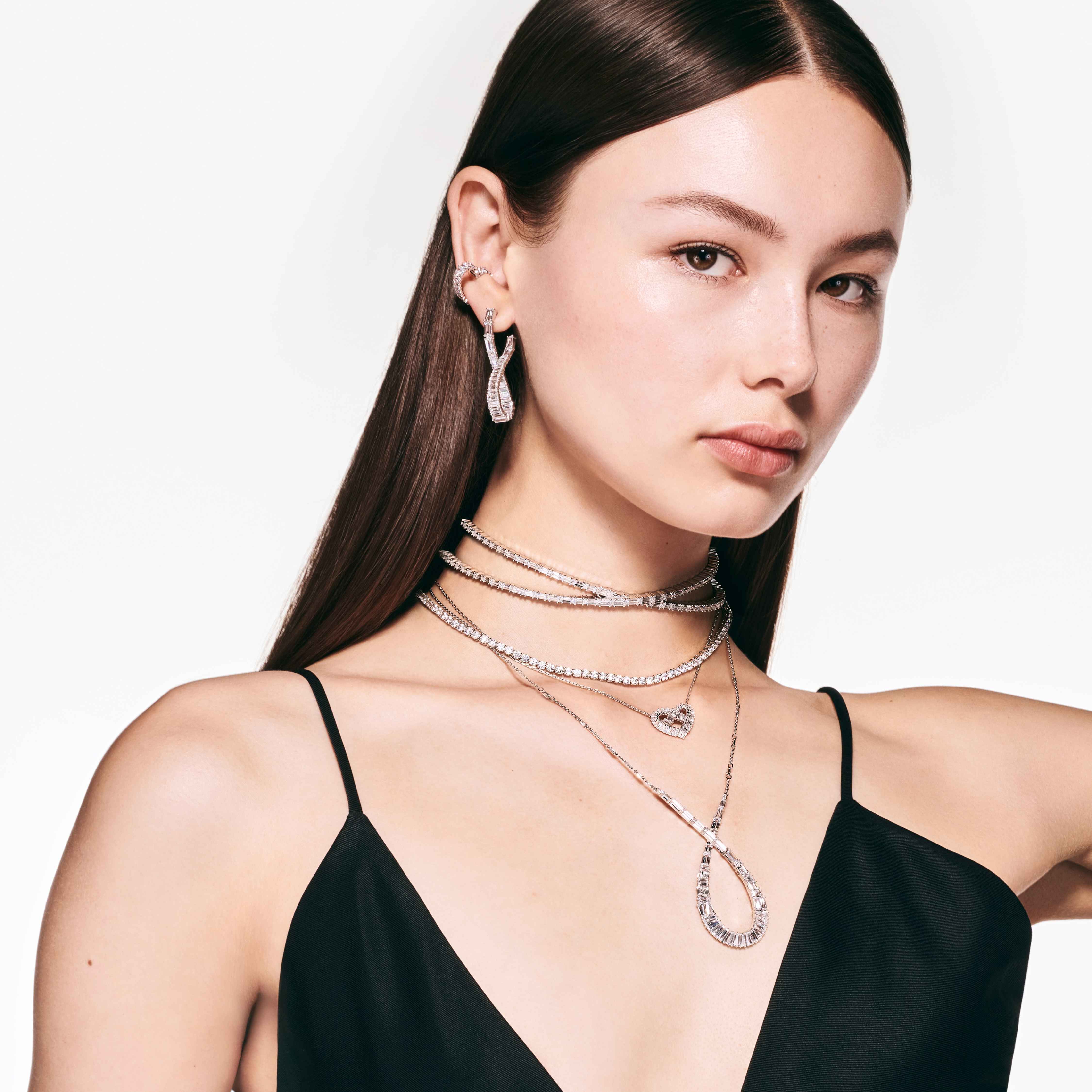 swarovski hyperbola drop earrings  infinity  white  rhodium plated