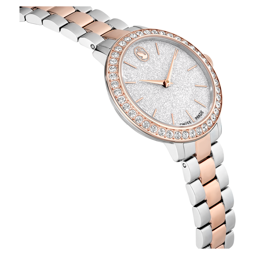 swarovski matrix 3 link watch  swiss made  metal bracelet  silver tone  rose gold tone finish