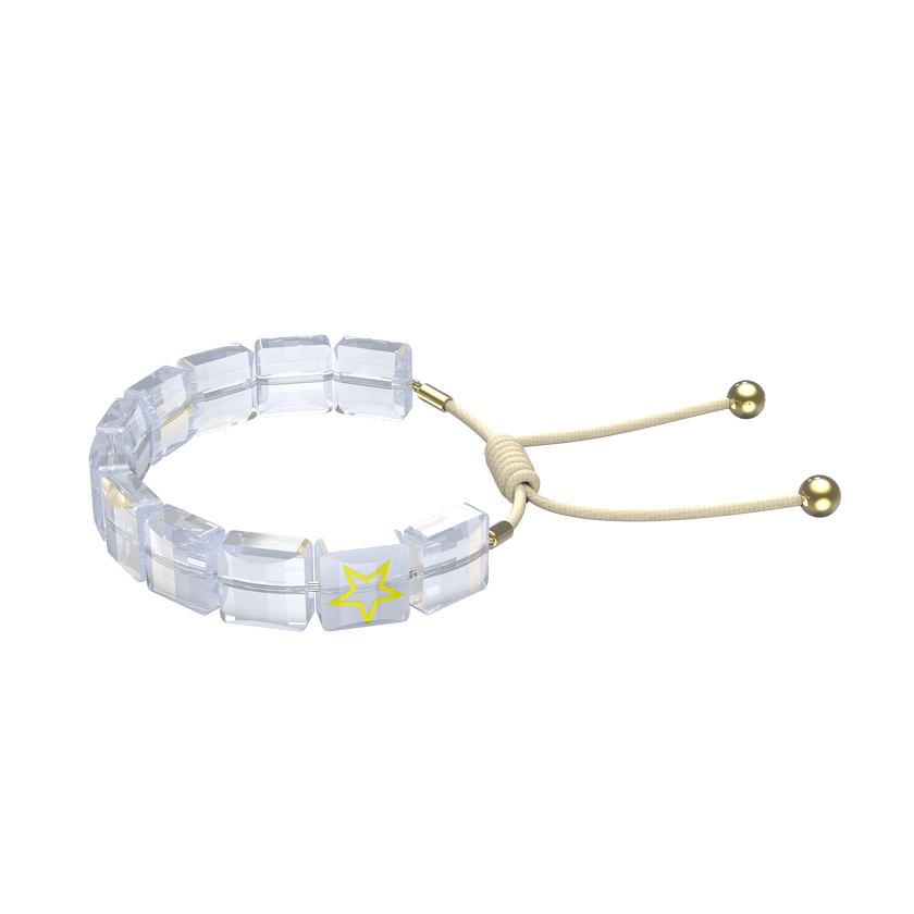 Letra bracelet, Star, White, Gold-tone plated