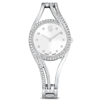 swarovski hyperbola bangle watch  swiss made  metal bracelet  silver tone  stainless steel