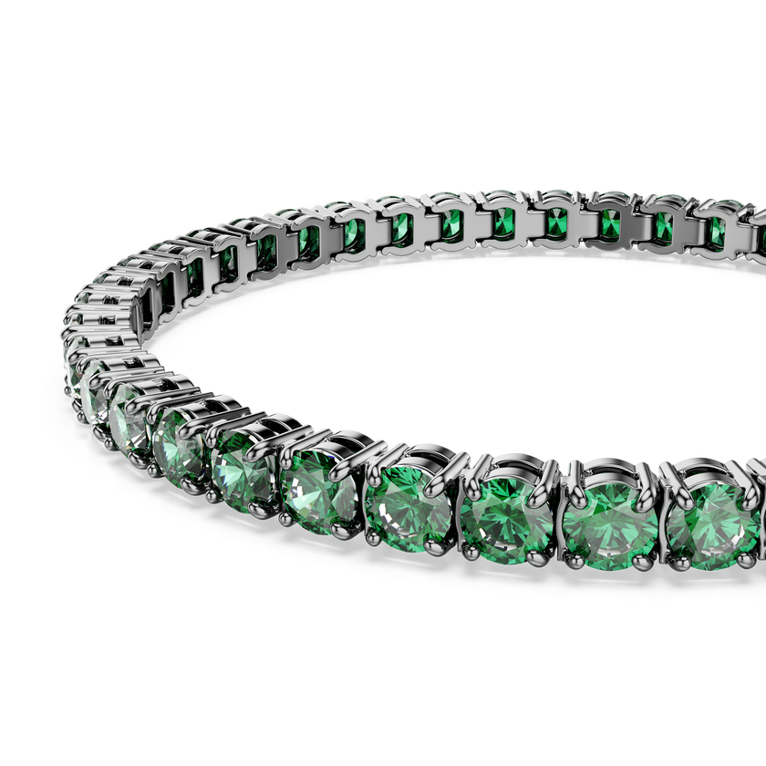 swarovski matrix tennis bracelet  round cut  green  ruthenium plated
