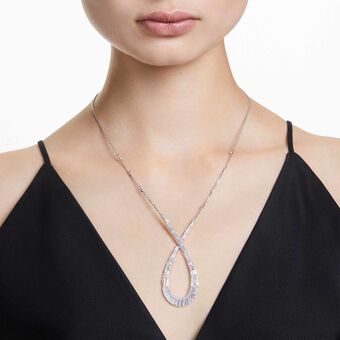 swarovski hyperbola pendant  mixed cuts  infinity  white  rhodium plated