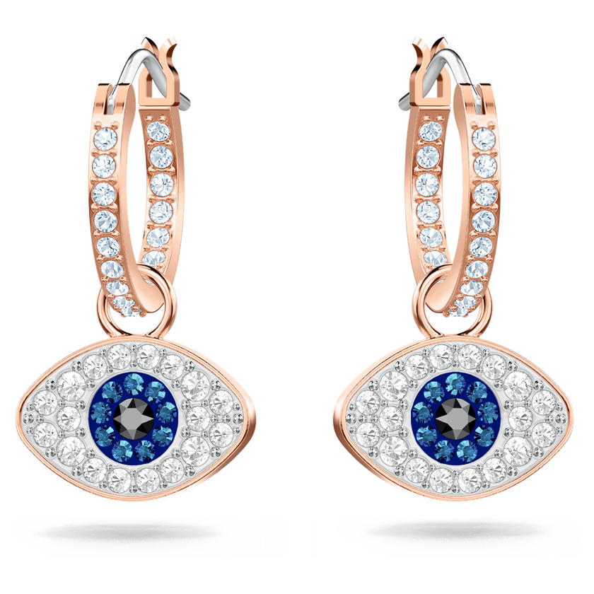 swarovski symbolica hoop earrings  evil eye  blue  rose gold tone plated