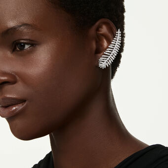 swarovski vienna earrings  mixed cuts  feather  white  rhodium plated