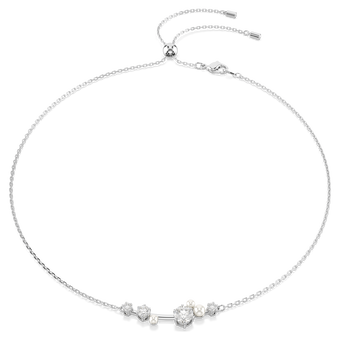 swarovski constella necklace  crystal pearl  round cuts  white  rhodium plated