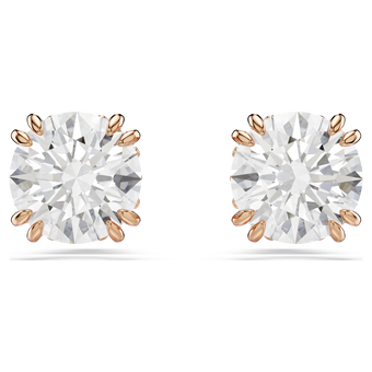 swarovski stilla stud earrings  round cut  white  18k rose gold finish