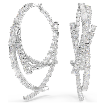 swarovski matrix hoop earrings  mixed cuts  white  rhodium plated