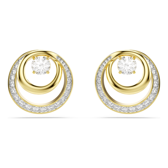 swarovski hyperbola stud earrings  round cut  white  gold tone plated