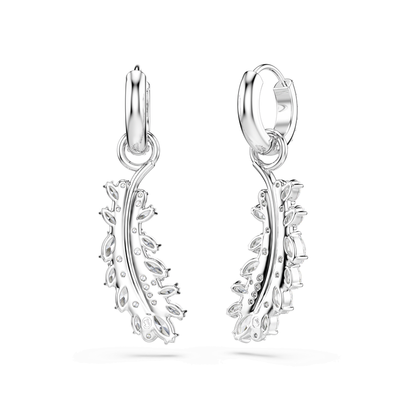 swarovski vienna earrings  mixed cuts  feather  white  rhodium plated