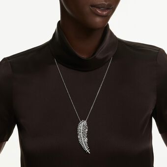 swarovski vienna pendant and brooch  mixed cuts  feather  white  rhodium plated