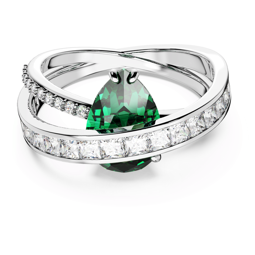 swarovski hyperbola cocktail ring  carbon neutral zirconia  mixed cuts  double bands  green  rhodium plated
