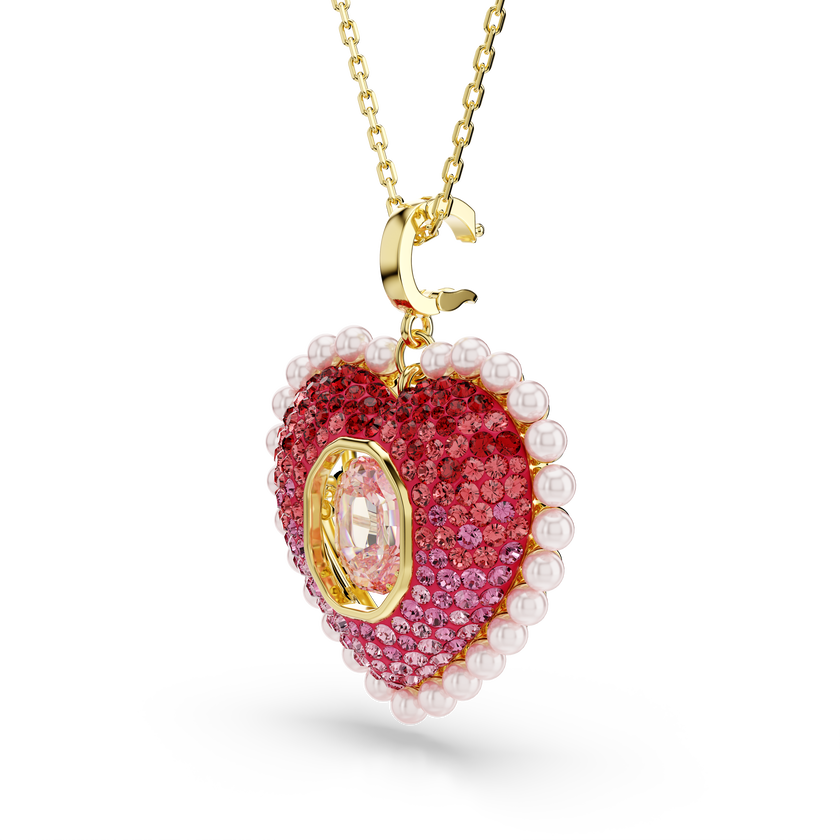 swarovski idyllia pendant  mixed cuts  heart  pink  gold tone plated