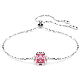 swarovski birthstone bracelet  square cut  october  pink  rhodium plated