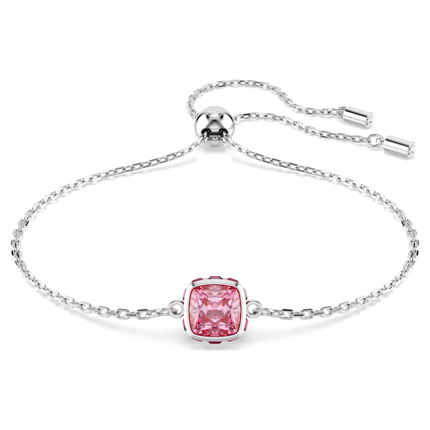swarovski birthstone bracelet  square cut  october  pink  rhodium plated