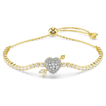 swarovski idyllia bracelet  mixed cuts  heart with arrow  white  gold tone plated