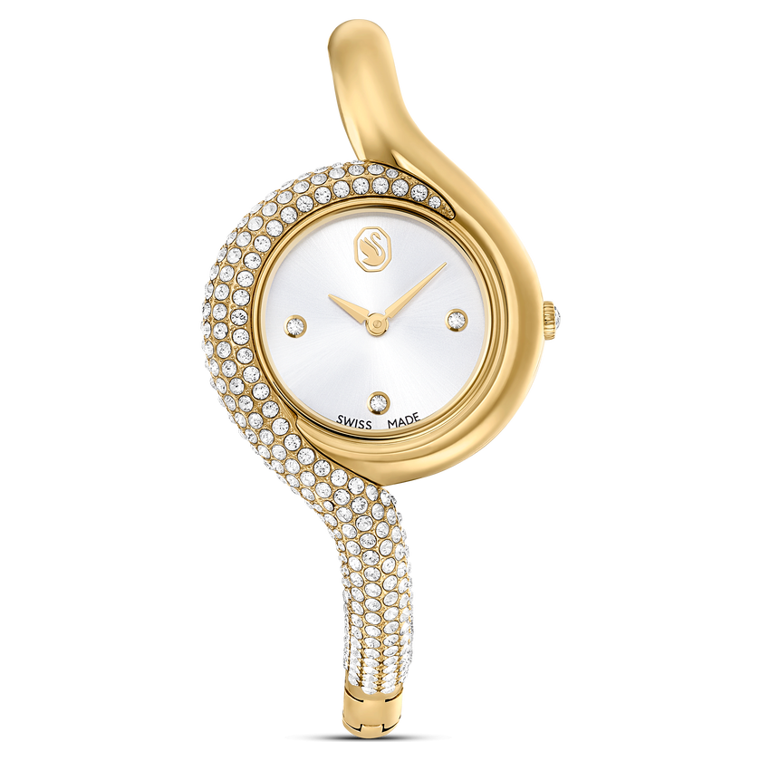 swarovski dextera asymmetric watch  swiss made  metal bracelet  gold tone  gold tone finish