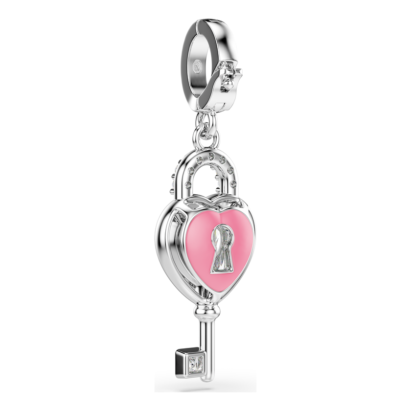 swarovski idyllia charm  mixed cuts  heart with key  white  rhodium plated