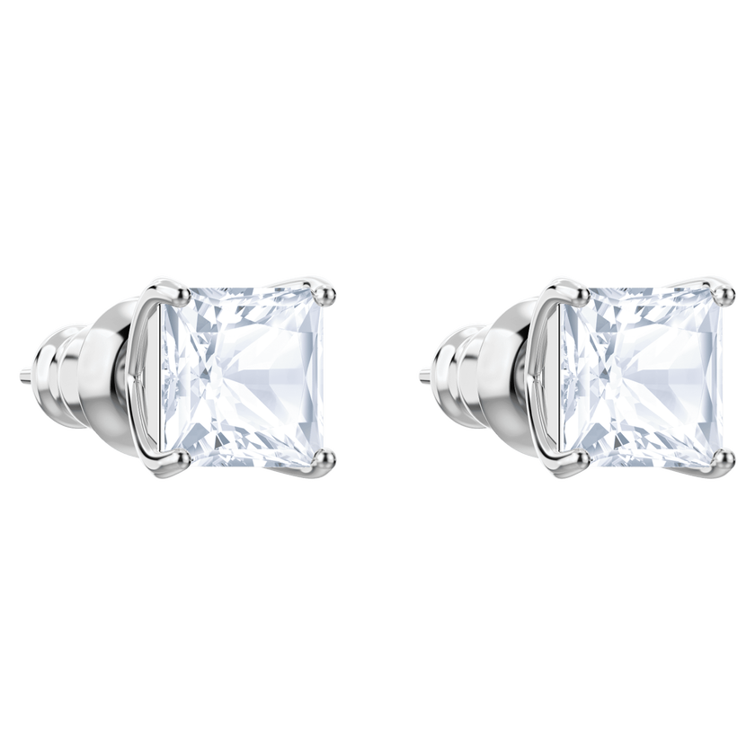 swarovski stilla attract stud earrings  square cut  white  rhodium plated