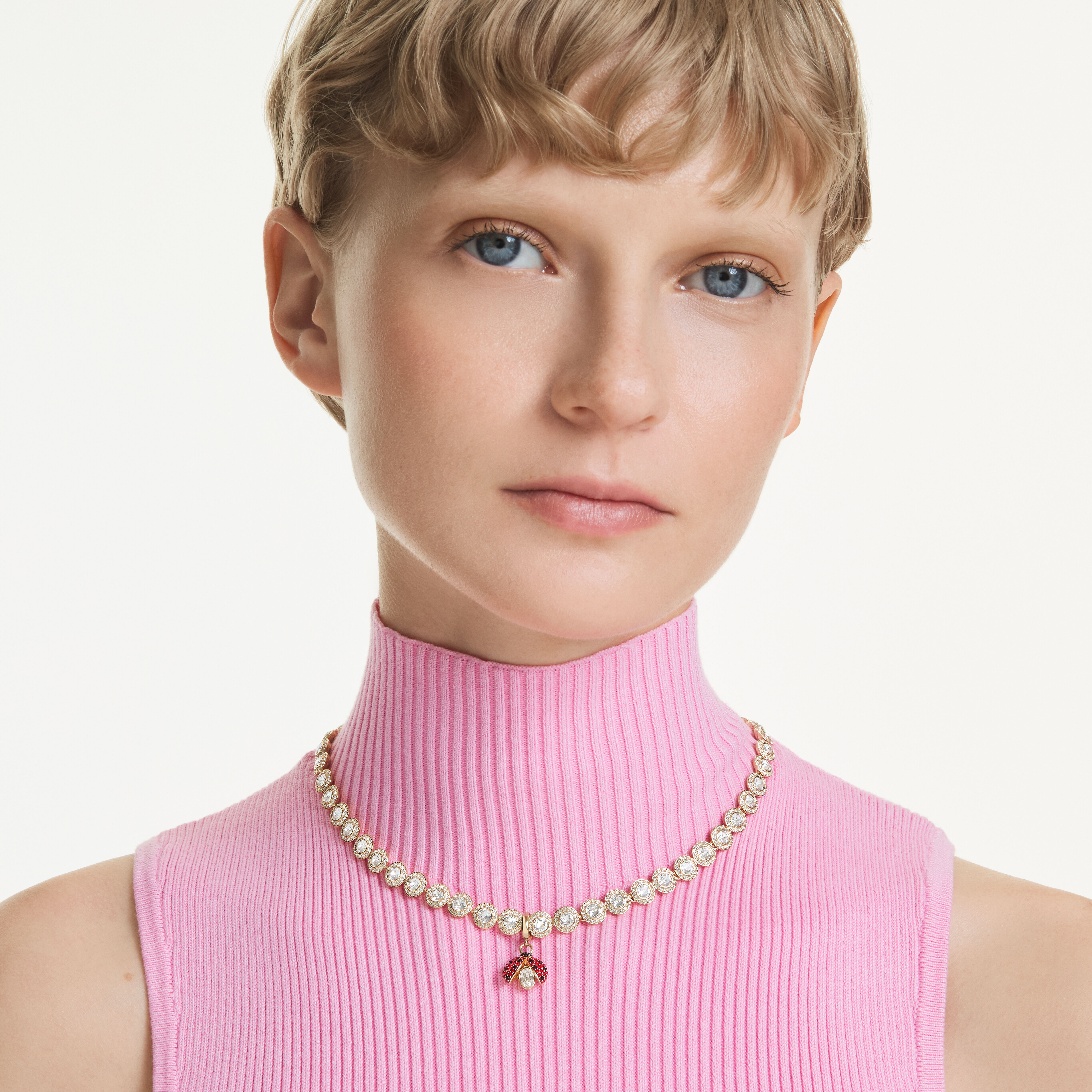 swarovski idyllia charm  mixed cuts  ladybug  red  gold tone plated