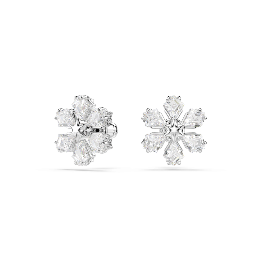swarovski idyllia stud earrings  mixed cuts  snowflake  white  rhodium plated